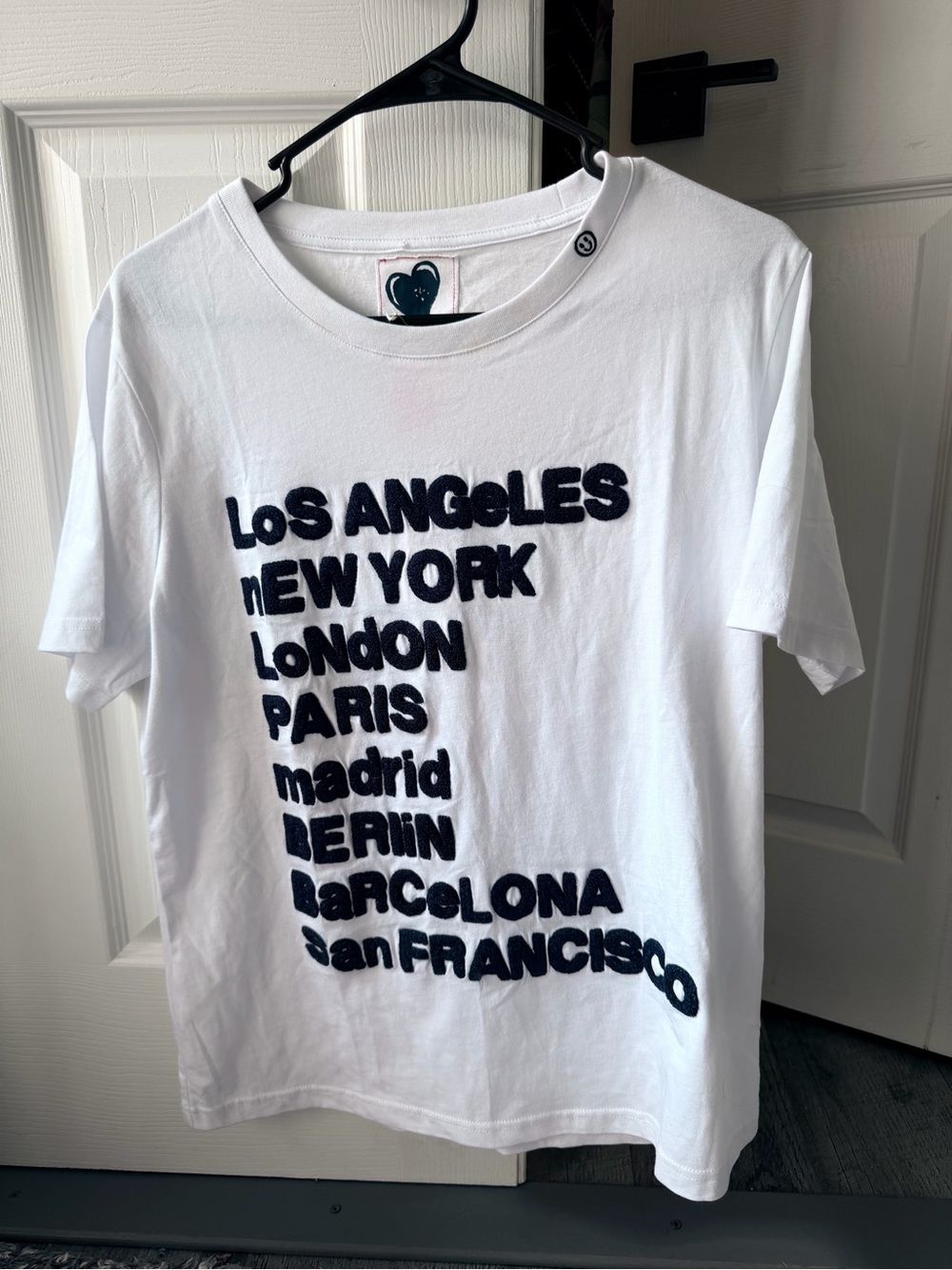 Madison White Tee with Navy City-Name Graphic
